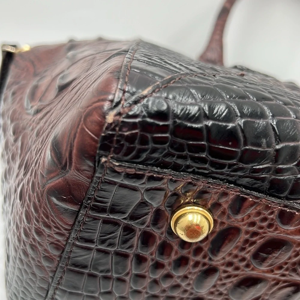 Brahmin Dark Brown Crocodile-Embossed Satchel